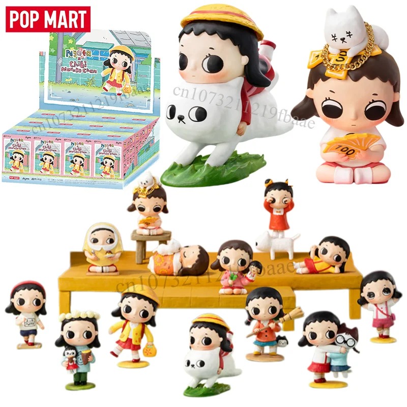 Фото Оригинальные игрушки POP MART Nyota Chibi Maruko Chan в формате сюрприз-бокса, аниме-фигурки, загадочные коробки, персонажи, украшения для рабочего стола, милые куклы, подарок.