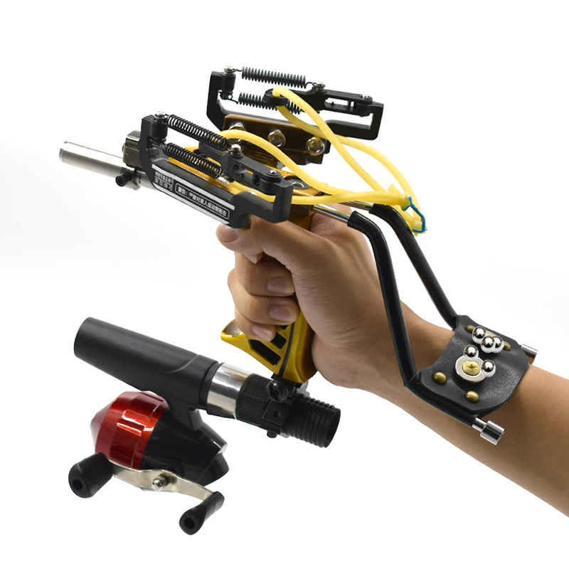 Улучшенная ручная металлическая Рогатка с резинками и рыболовной катушкой