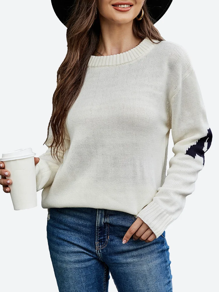 

Benuynffy Women Casual Letter Long Sleeve Crew Neck Sweaters Fall Winter Soft Knitted Oversized Pullover Jumper Tops 2023 New