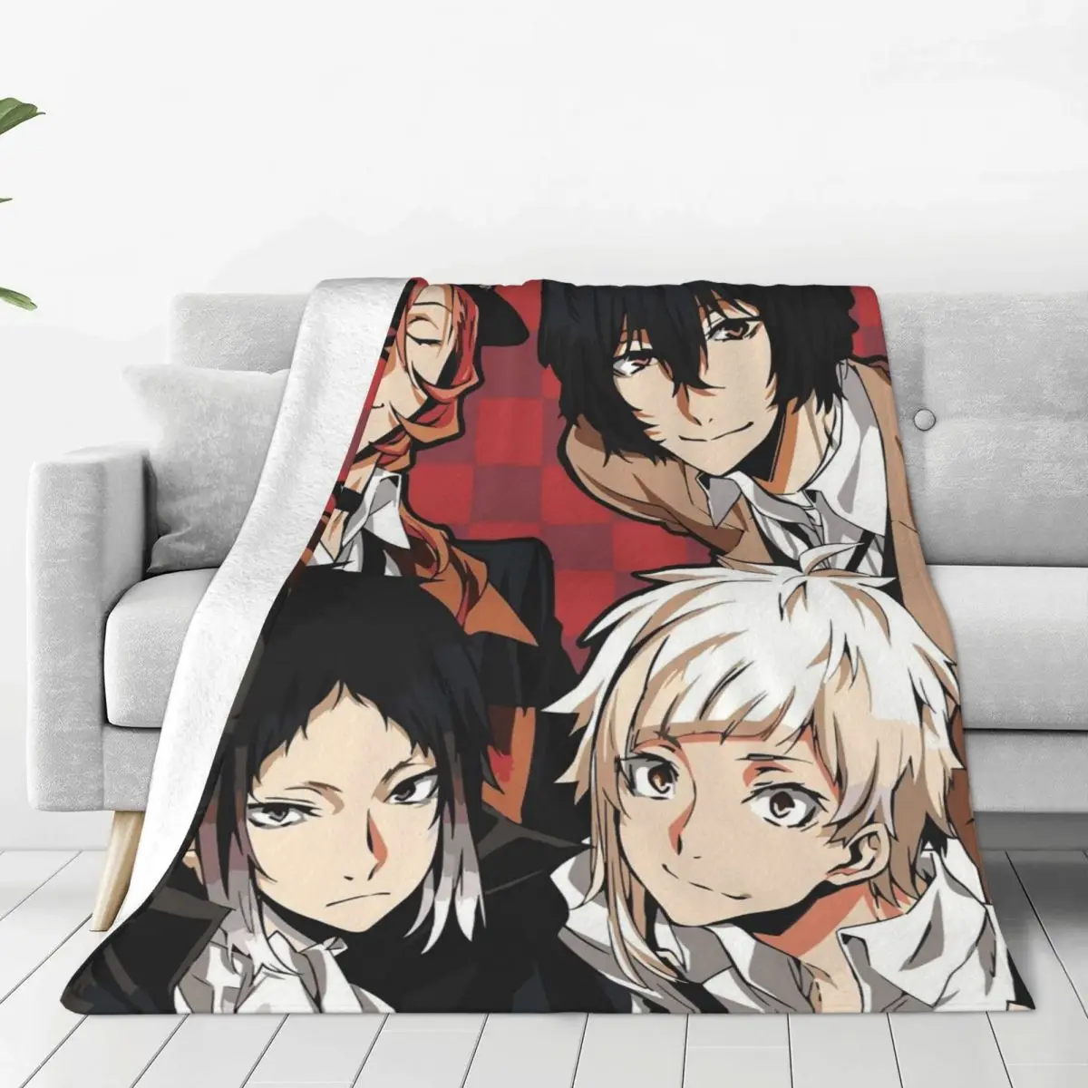 

Bungo Stray Dogs Anime Manga Knitted Blankets Velvet Dazai Osamu Warm Throw Blankets for Car Sofa Couch Bed Rug