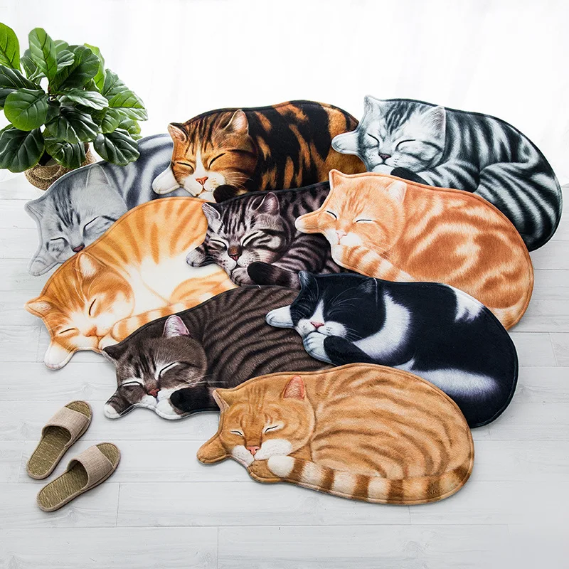 

Sleeping Cat Shape Rug NonSlip Absorbent Bathroom Doormat Soft Fluffy Floor Mat Animal print Carpet for home Living Room Bedroom