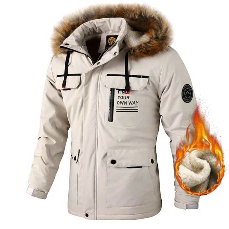 

Куртка-карго Мужская зимняя флисовая, ветрозащитная парка со съемным капюшоном в стиле милитари, модная повседневная Бомбер с несколькими карманами