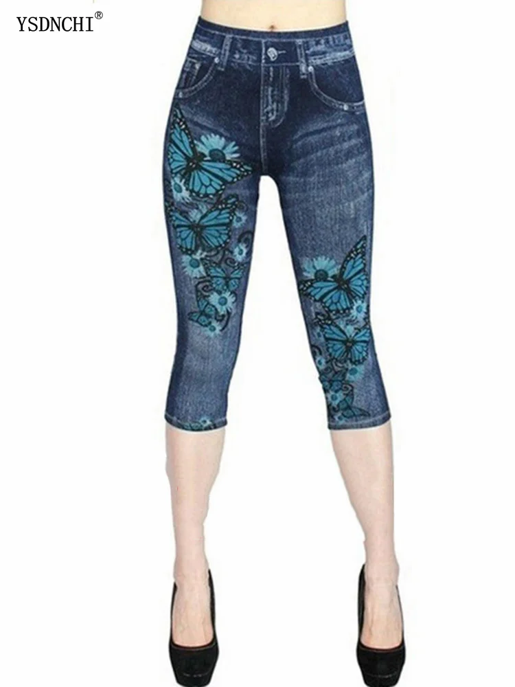

Женские Синие леггинсы YSDNCHI с принтом в виде бабочек и эффектом пуш-ап