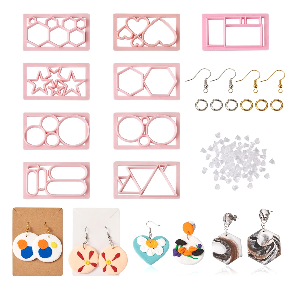 Kissitty DIY Earring Making Finding Kit With Pink Cutting Dies Molds Earring Hook Jump Rings Ear Nuts For Handmade Earrings Gift