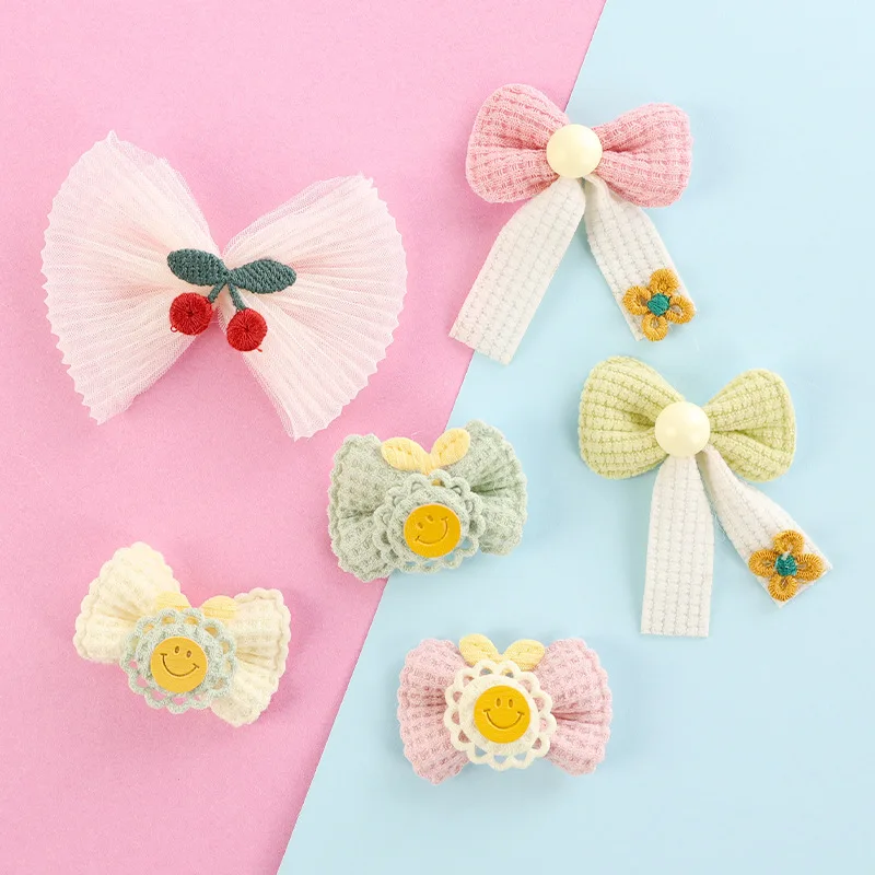 2/5 sztuk DIY bawełniana kokardka uśmiechnięta twarz rękawiczki ręcznie robiona spinka do włosów kokarda spinki nakrycia głowy Decor Hairgrip