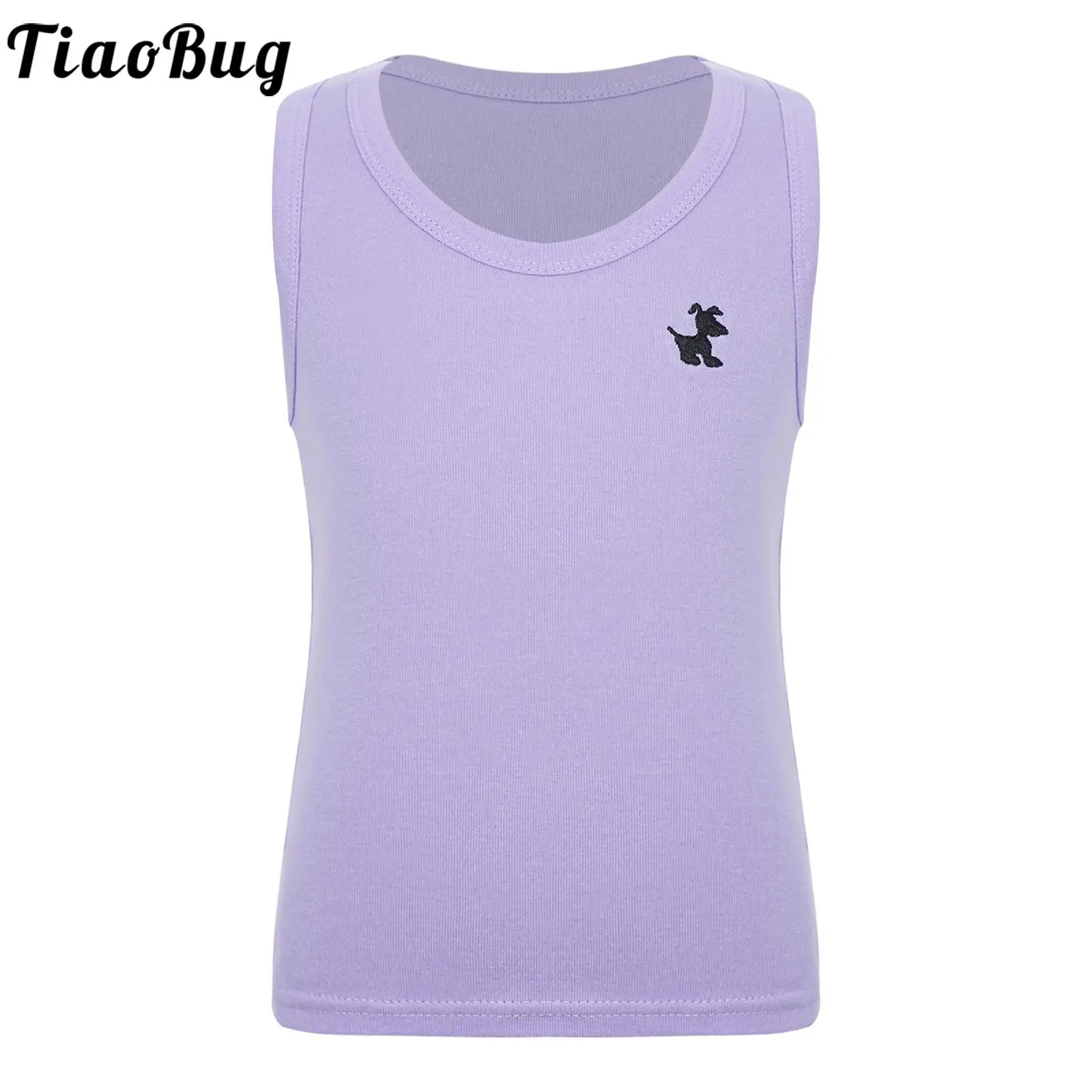 Летняя майка для девочек с вышивкой щенков Повседневная однотонная