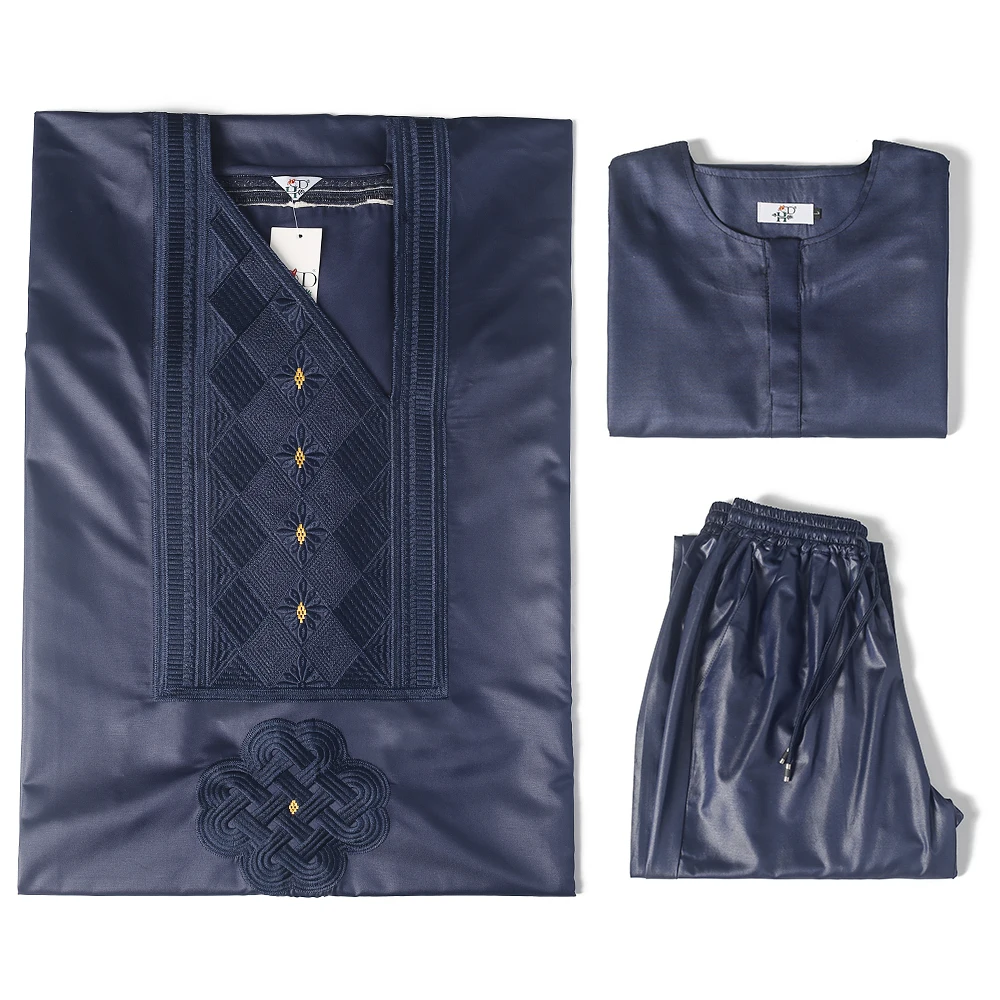 H&ampD Men's African Clothing Embroidered Dashiki Traditional Robe Long Sleeve Shirt Pants Set Wedding Dress Rich Bazin Original - купить