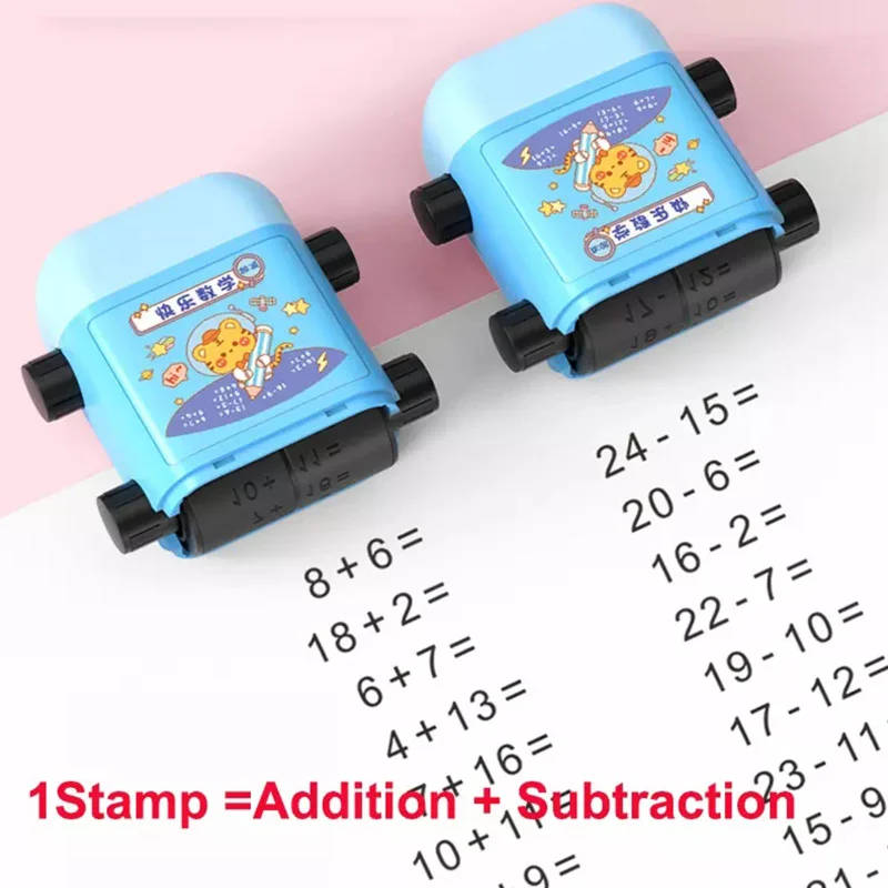 

Addition and Subtraction Double-head Roller Type Stamps Math Practice Rolling Stam Stamps100 Pupils Digital Roller Type Gift Box