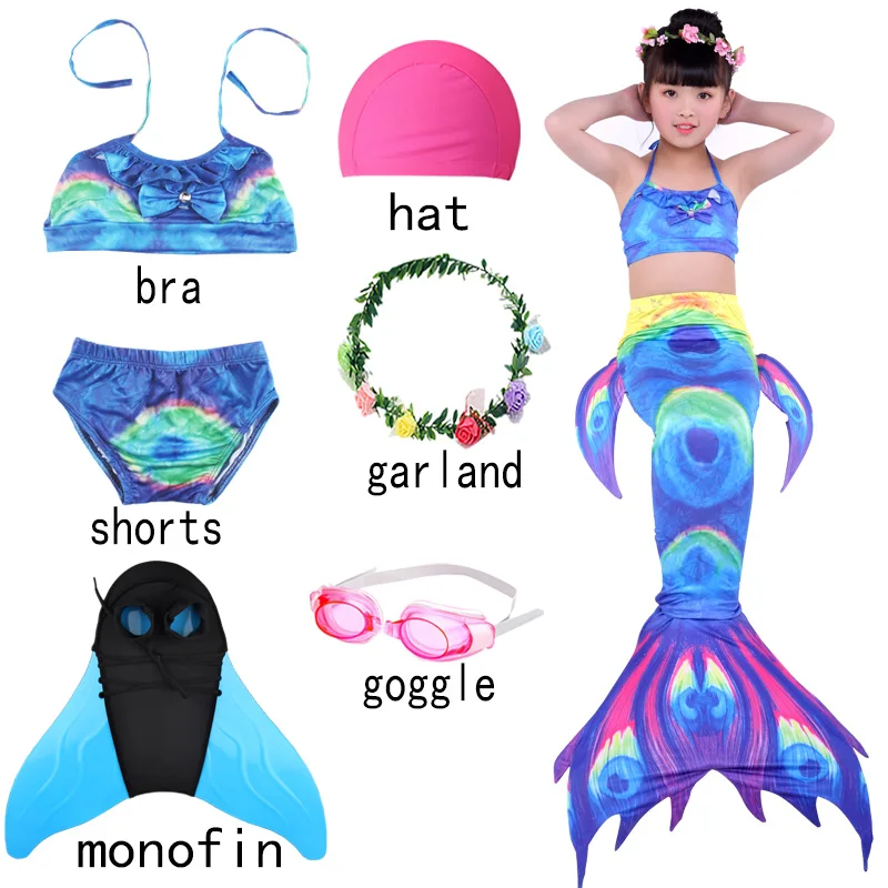 

Kids 7Pcs Mermaid Tail Princess Bikini Bathing Suit Dress Monofin with Fins for Dess Up Game Swim Set for Girls Party Halloween