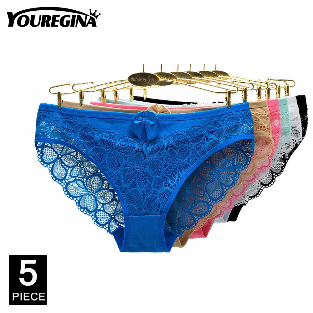 

Women Panties Underwear Cotton Sexy Flower Lace Hollowed Low Rise Girls Briefs Ladies Knickers for Women 5 Pcs/set