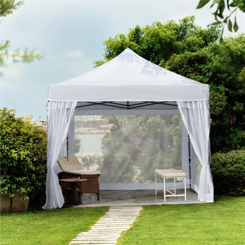 SMILE MART 10' x 10' White Enclosed Outdoor Canopy with Wheeled Carry Bag Outdoor awning sheds pergola