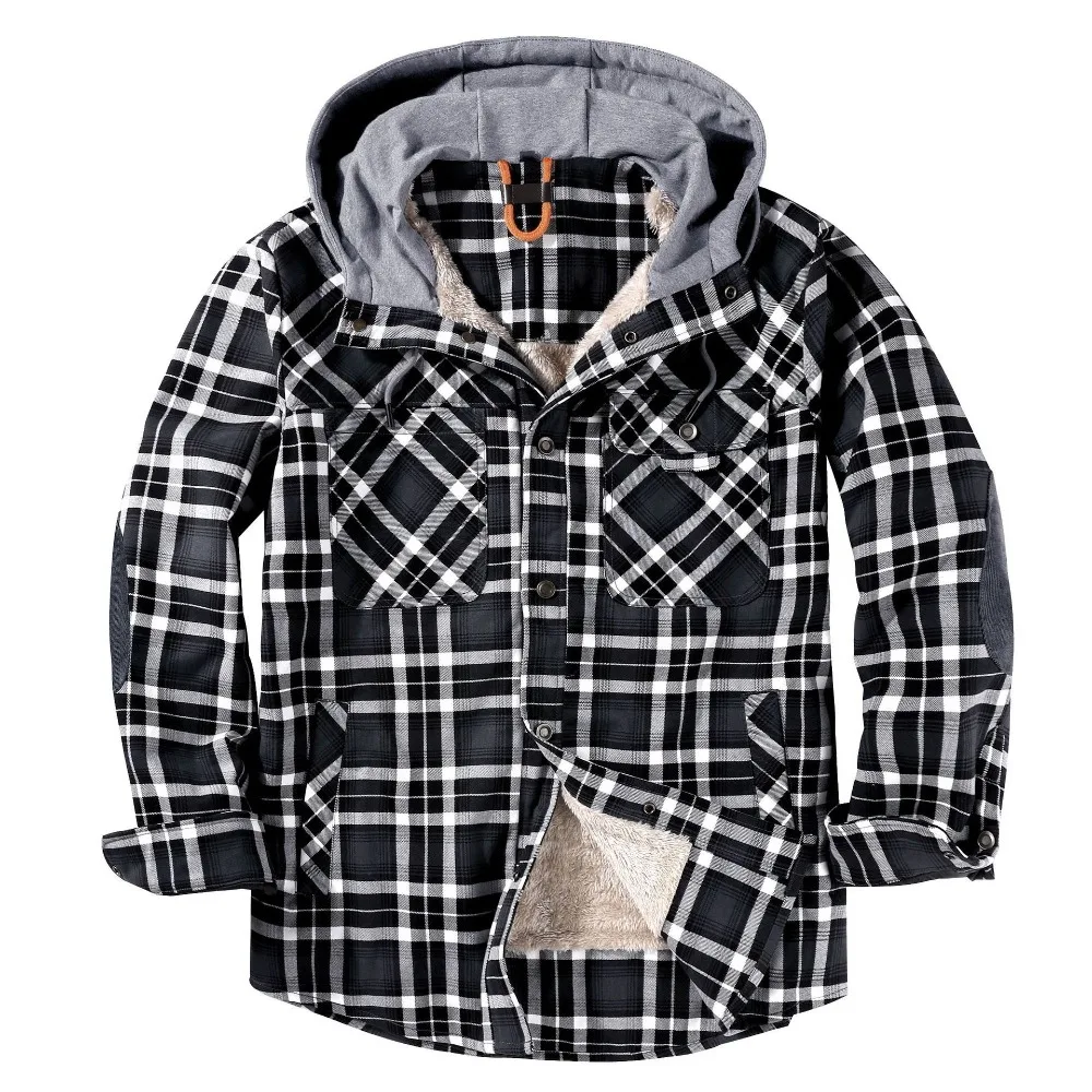 

Men's Jacket Plaid Shirt Fleece Warm Hooded Cotton Jacket