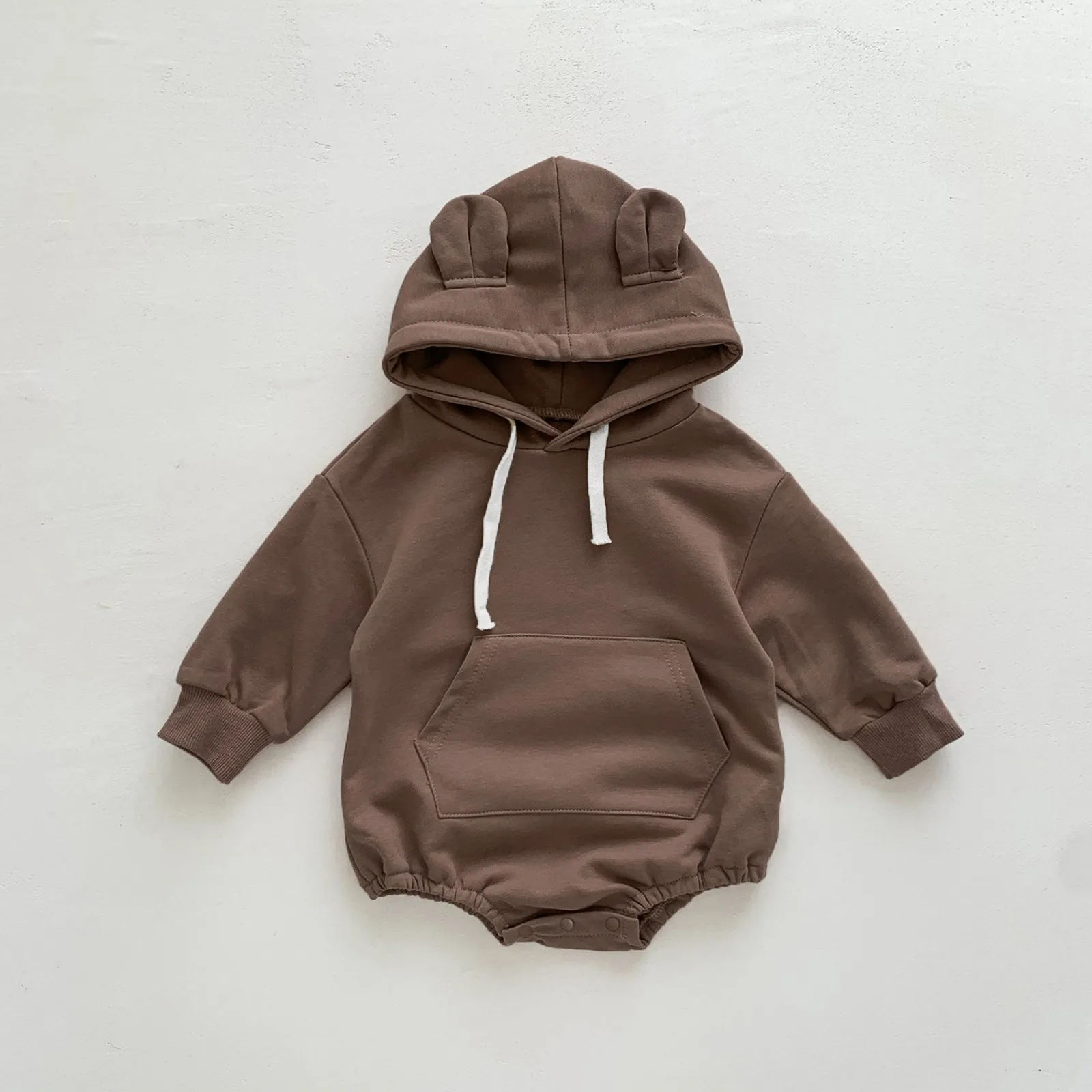 

Baby Girl Autumn Winter Toddler Boys Girls Long Sleeve Solid Color Cartoon Bear Ears Hoodie Romper Newborn Bodysuits Jumpsuit