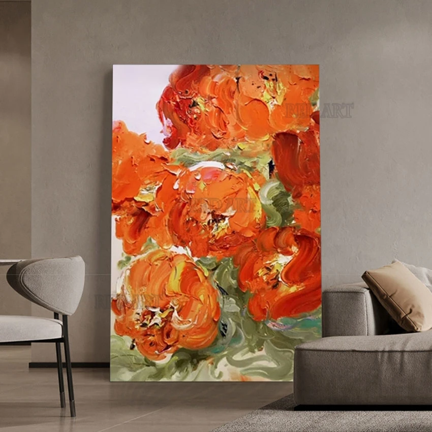 

Large Size Rose Flowers Knife Texture Art Canvas Oil Painting Frameless Wall Canvas Poster Artwork Hotel Room Showpieces Art