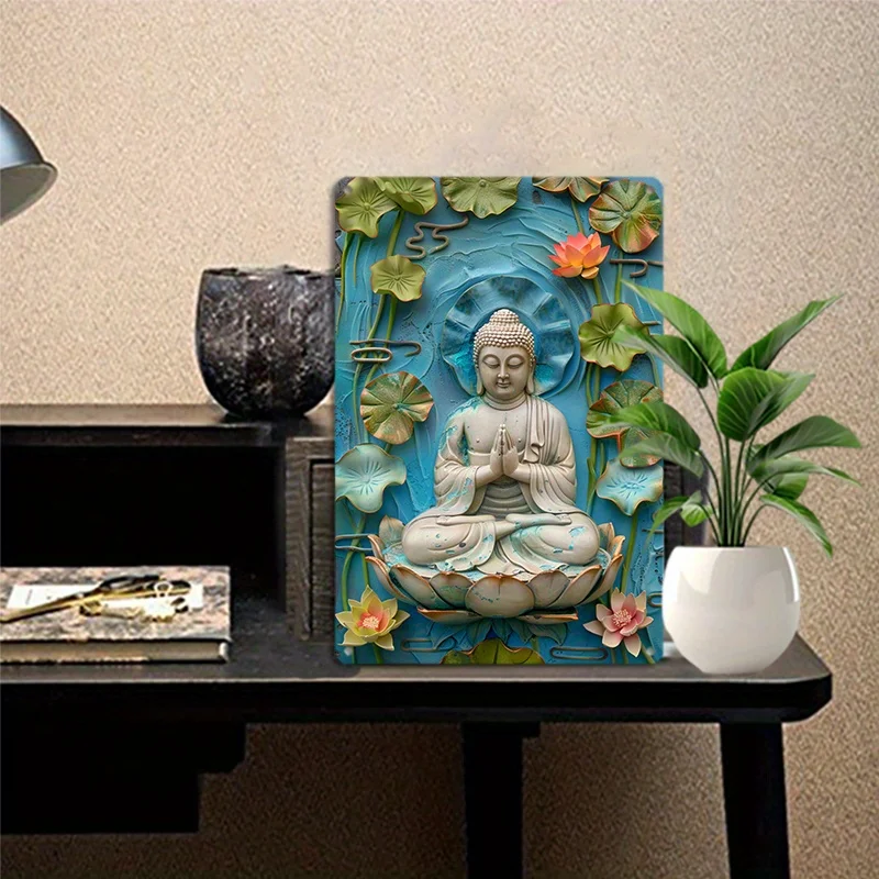 Медитация Будды среди цветов лотоса алюминиевые настенные рисунки | Винтажная