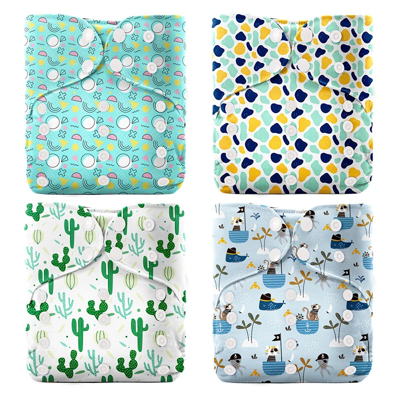 

Baby Pocket Cloth Diaper Nappy Reusable Washable Adjustable 3kg-15kg One Size Fits All Cartoon Print Infant Diapers