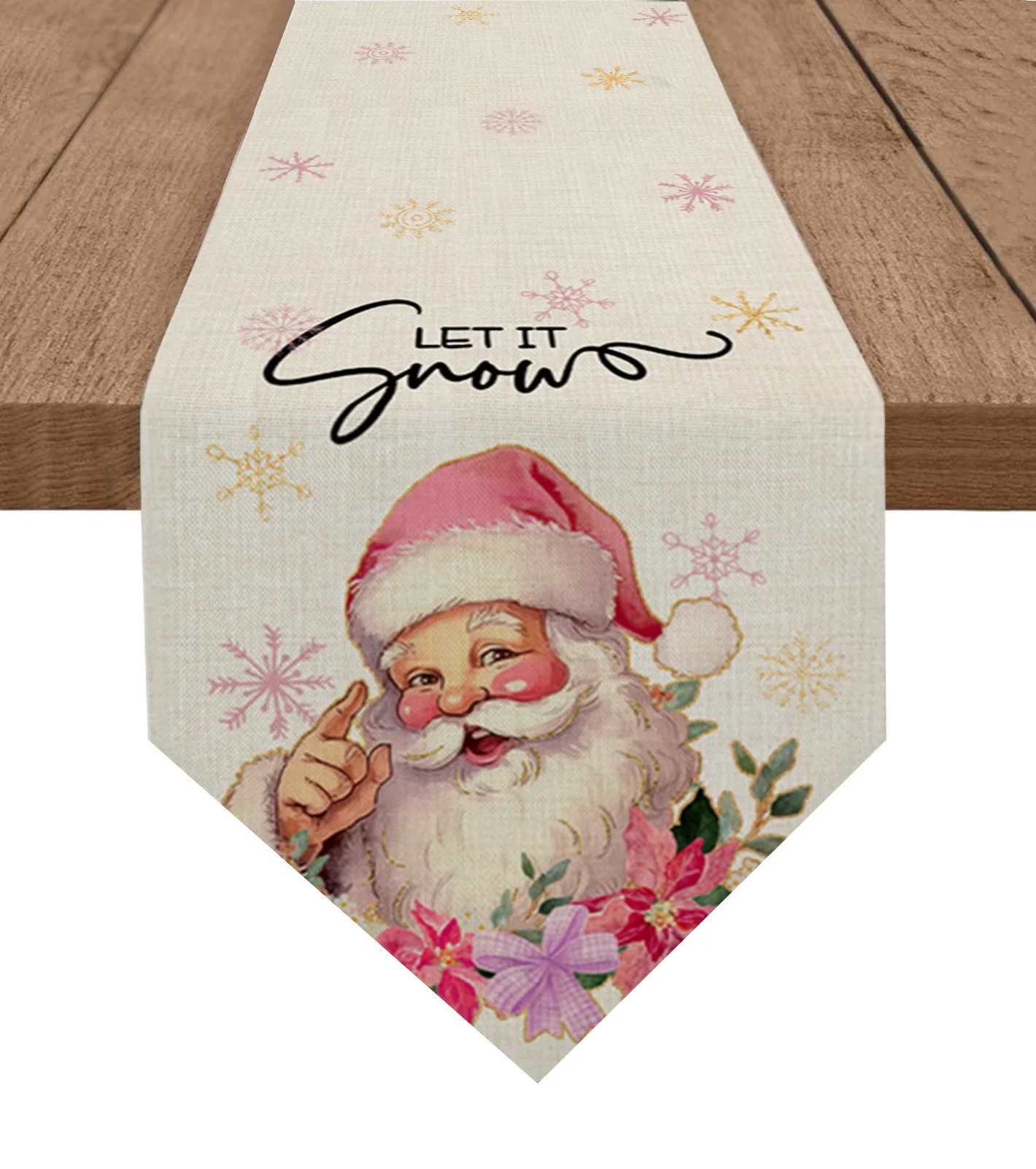 

Christmas Santa Claus Snowflakes Table Runner Wedding Holiday Party Decoration Tablecloth Summer Kitchen Dining Table Runner