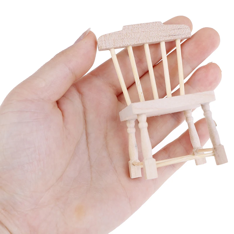 

Wooden Dining Chair Stool 1:12 Dollhouse Miniature Doll Furniture Chic Brown Toys for Baby