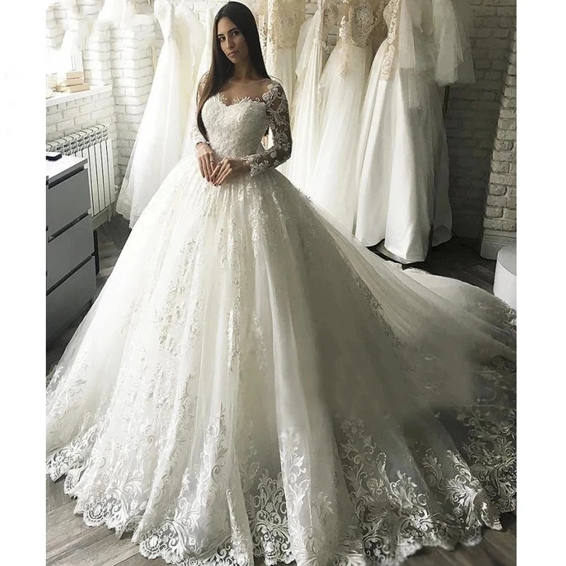 

ANGELSBRIDEP Long Sleeves Lace Wedding Dresses Vintage Arabic Dubai Bridal Gown Celebrity Vestido De Noiva Robe De Mariee Custom