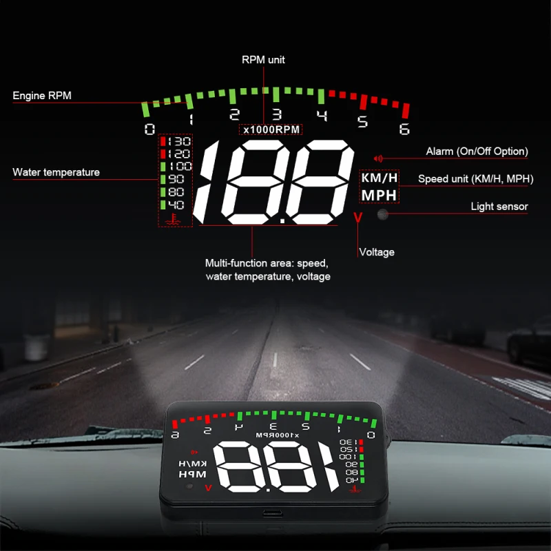 

Eobd Obd2 Car Projector Alarm Hud Display Multifunctional Auto Hud Display Head-up Display A900 Universal