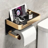 black gold toilet paper holder punch free space aluminum roll holder bathroom phone towel rack tissue boxes bathroom accessories