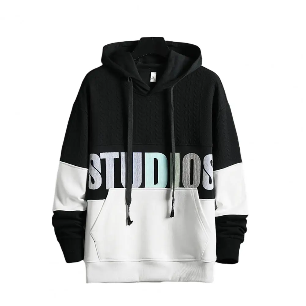 

Trendy Men Hoodie Spring Autumn Hooded Sweater Letter Alphabet Knitted Hooded Sweatshirt Streetwear