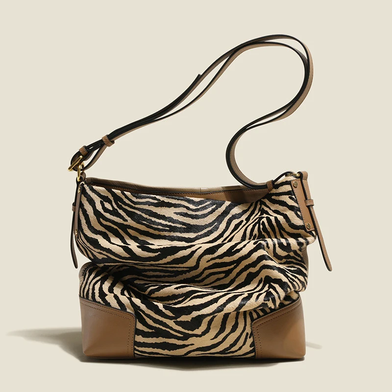 

Fashion Tote Women Bucket Genuine Leather Shoulder Bags Lady Handbag Large Capacity Work Bag Horsehair Elegant High Quality Fur