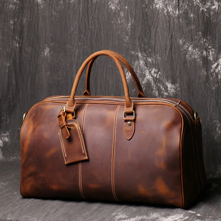 Fashion Leather Travel Bag Genuine Leather Duffle Handbag Carry On Weekend Bag Top Layer Cowhide Travelling Tote Bag 50cm