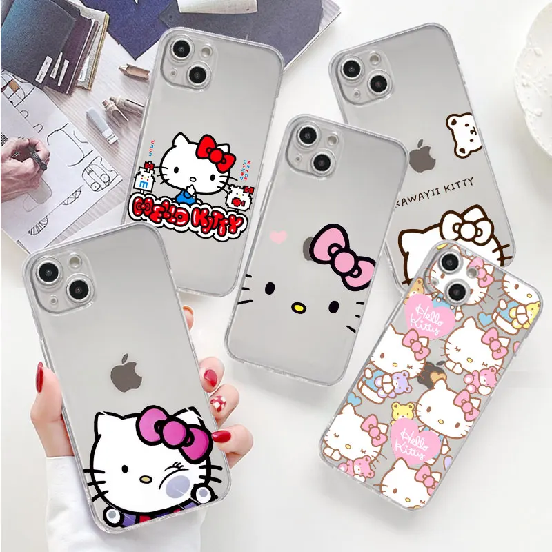 Hello Kitty Case for iPhone XR 12 Mini 13 Pro Max 14 Plus SE 11 8 7 6S X XS 7 Plus 12Mini 8 Plus 12Pro Silicon Soft Funda