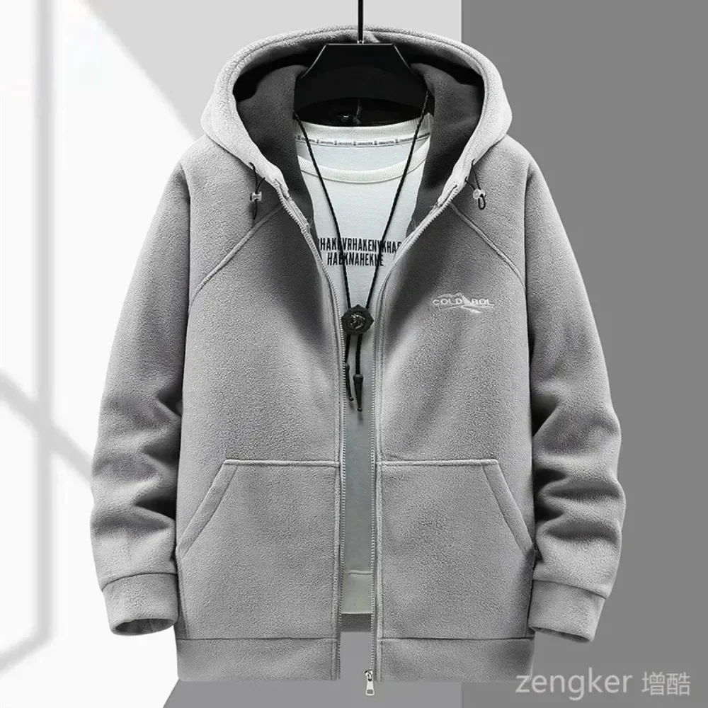 Осенне-зимнее утепленное флисовое пальто для мужчин модная теплая флисовая