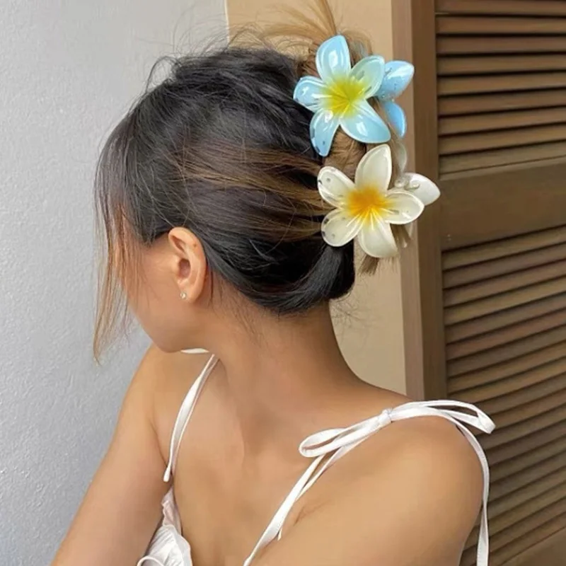 

Cute Summer Gradient Flower Acrylic Hair Clip for Women Girls Sweet Ponytail Hair Claw Shark Hairpin Barrettes Hair Accessories