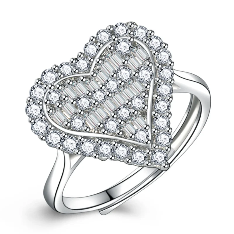 

Fashion Lady Silver 925 Sterling Ring For Women Jewelry Luxury Crystal Heart Lady Bridal Wedding Ring Set With Shiny Stones