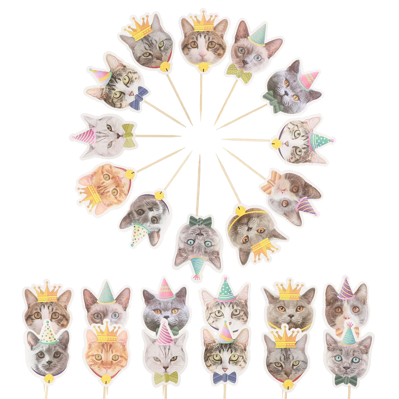 

24 Pcs Wedding Decoration Simulation Cat Cake Topper Toppers Insert Card Bamboo