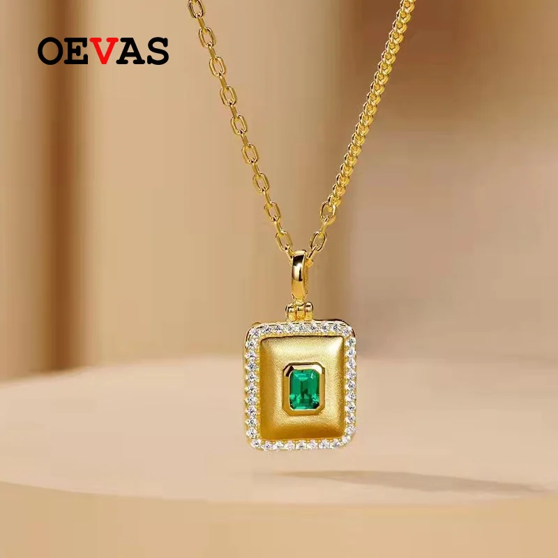 

OEVAS 100% 925 Sterling Silver Lab Grown Emerald Gemstone Pendant Necklace For Women Sparkling Wedding Fine Jewelry Wholesale