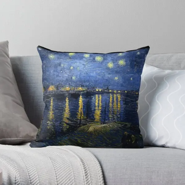 

Starry Night Over The Rhone Van Gogh Printing Throw Pillow Cover Case Bedroom Comfort Hotel Soft Office Pillows not include