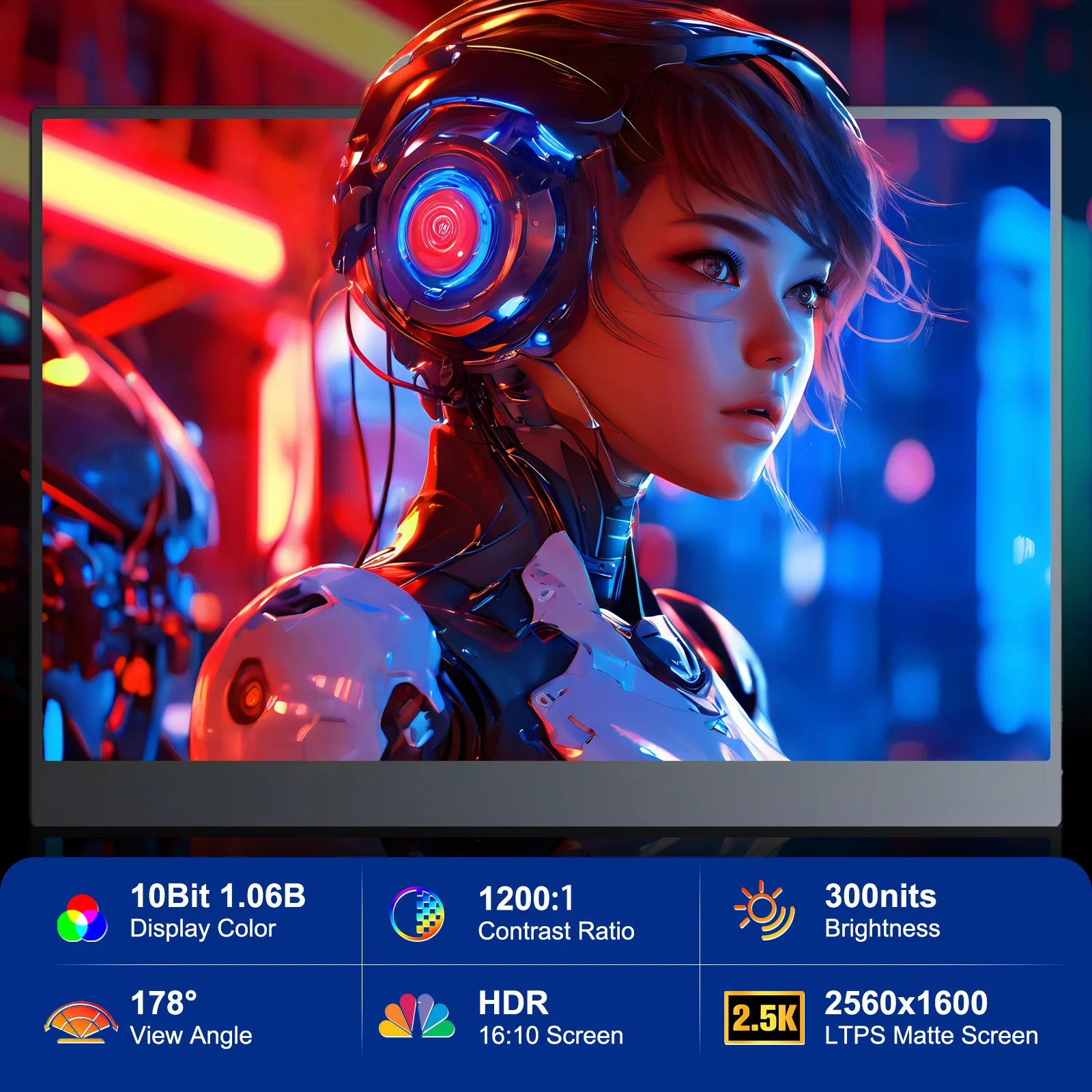 Фото Портативный монитор WonTim 120 Гц 2.5K, 16 дюймов, 100% sRGB, игровой дисплей для ноутбуков с Type-C и Mini HDMI для PS/Steam/Deck/Switch/PC/Mac №2
