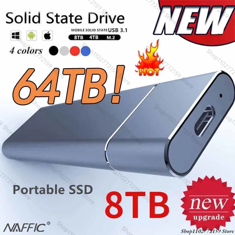

Portable High-speed 64TB External Solid State Drive 16TB SSD Mobile Storage Device USB3.1 Hard Drive for Laptop Microcomputer