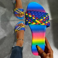 women multicolor slippers 2021 summer ladies weave casual flat womens comfortable beach shoes female open toe slides plus size