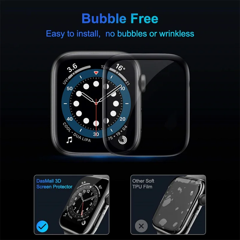 Soft Glass For Apple Watch series 45mm 44mm 38mm iWatch 7 6 5 se 4 3 42mm 40mm 41mm 9D HD Full Film Apple watch Screen Protector