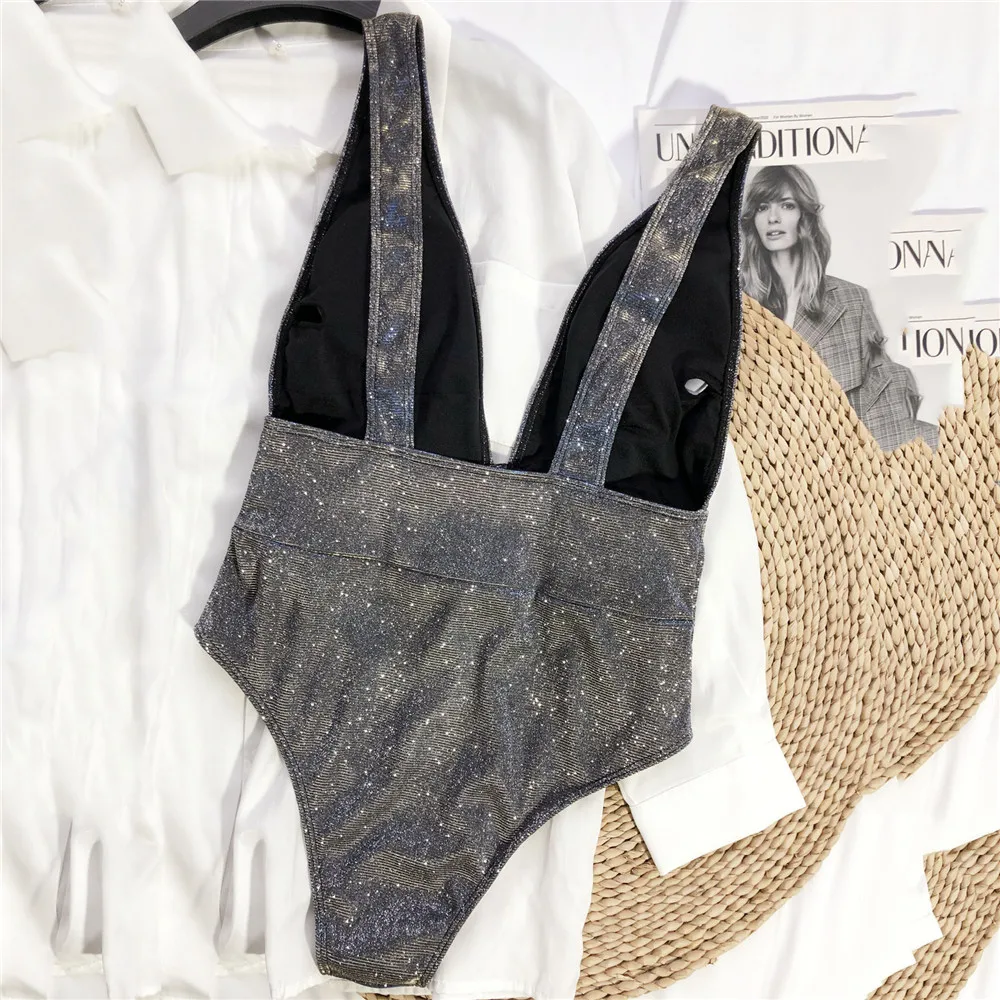 Сексуальная блестящая одежда для плавания женский слитный купальный костюм
