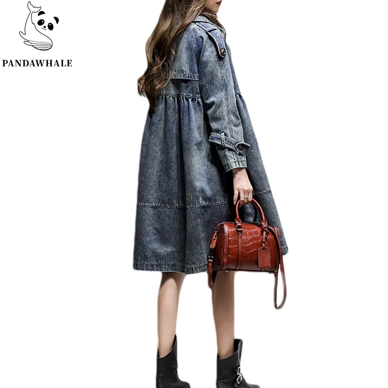 Autumn Denim Jacket For Women Lapel Loose Trench Coats Female Clothing 2023 New High-end Spring Women's Windbreaker Outerwear