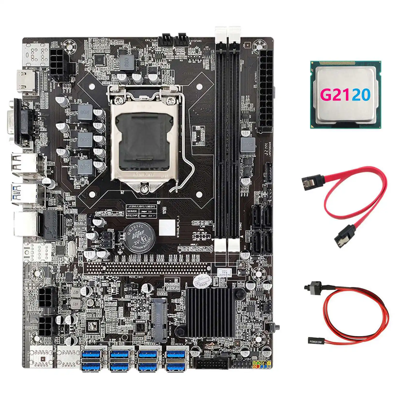 B75 USB ETH Mining Motherboard 8XUSB3.0+G2120 CPU+SATA Cable+Switch Cable LGA1155 DDR3 B75 USB BTC Miner Motherboard