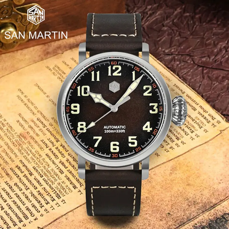 

Мужские механические часы San Martin 40 мм с сапфировым стеклом, роскошный светящийся Водонепроницаемый Автоматический ремешок из искусственной кожи PT5000
