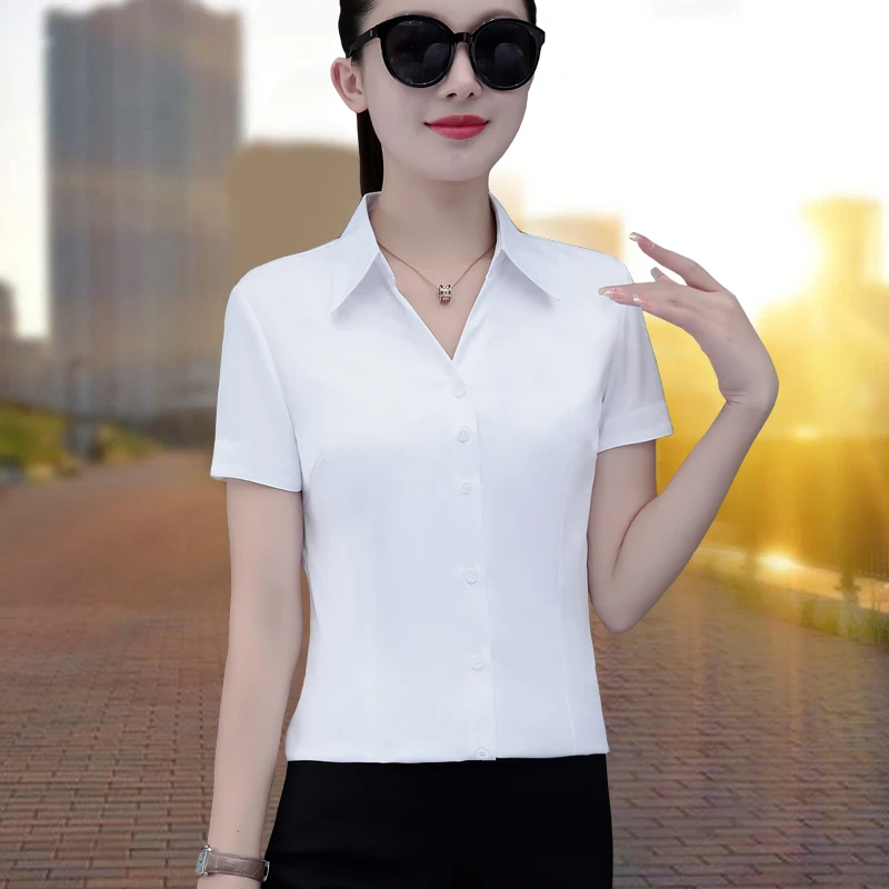 Рубашки с короткими рукавами женские рубашки v-образным вырезом новинка 2024
