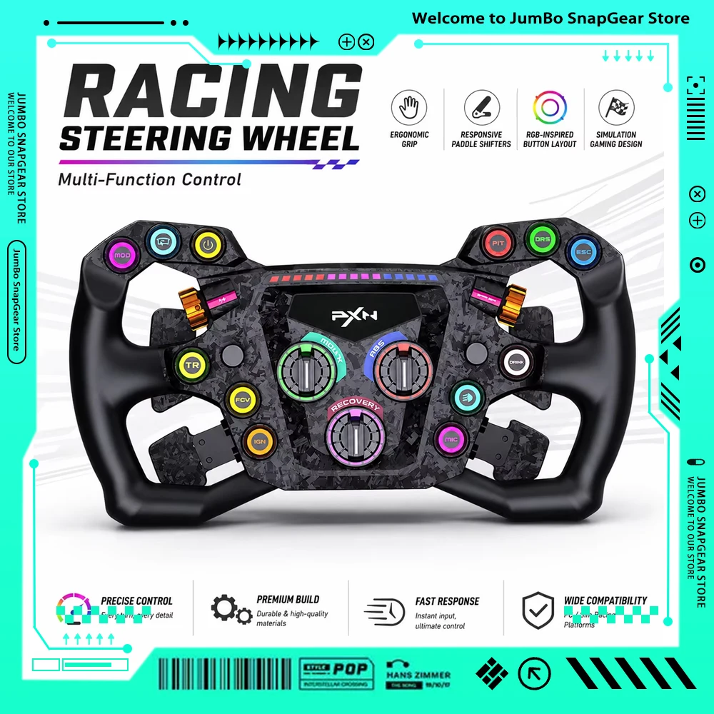 Фото Игровой руль PXN GT ONE для гоночного симулятора GT Plate Formula F1 с быстросъемными карбоновыми лепестками и настраиваемыми кнопками, игровые подарки №1