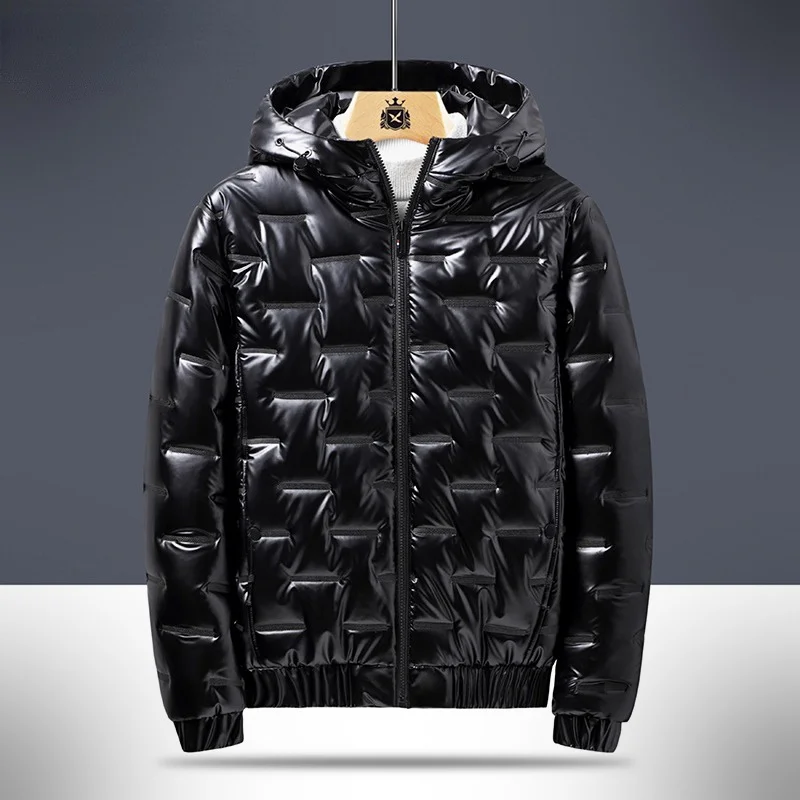 

Winter Men's Hooded Parkas Windbreaker Fashion Thermal Coats Mens Thick Warm Glossy Black Jackets Brand Dinboa Men Clothing 6xl