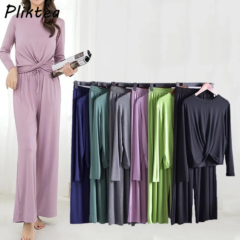 

Pajamas for Piece Home Fall Women's Set 2 Gray Pliktea Clothes Suit Female Ladies Home Atoff Sleepwear Homewear Suit Set Women
