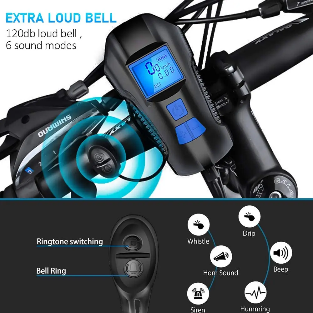 waterproof bicycle light usb rechargeable bike front light flashlight with computer lcd speedometer cycling head lantern horn free global shipping