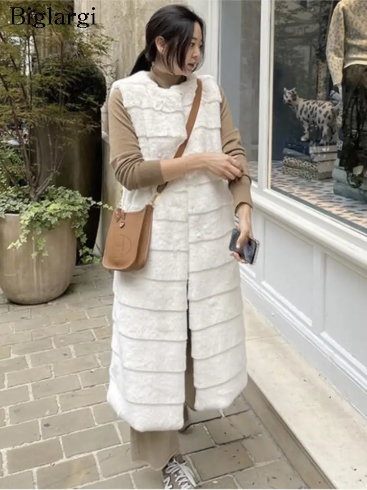 

Осенне-зимние длинные меховые жилеты, пальто для женщин, корейские свободные плиссированные Дамские куртки без рукавов, модные повседневные женские пальто 2023