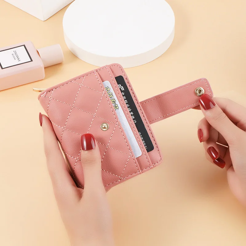 Wallet women's short Korean version simple Lingge zipper buckle wallet multi card slot large capacity zero wallet